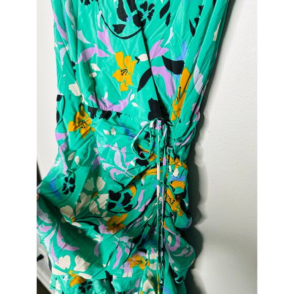 VERONICA BEARD Green Floral Printed Silk Ruched Ruffled Maria Dress Size 4 - Picture 12 of 16